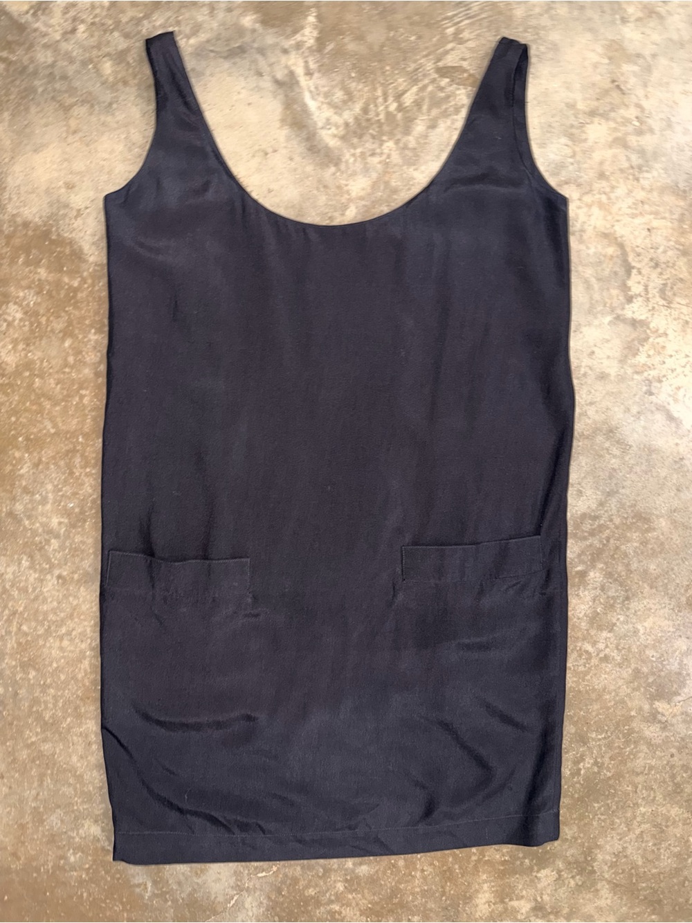 Donna Karan New York 100% Silk Navy Shift Dress Pockets Made Hong Kong M